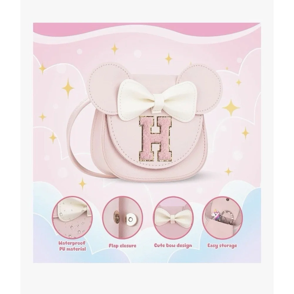 Toddler Purse Gifts for Girl Kids Little Initial Mouse Ears Bow Crossbody Bag [L